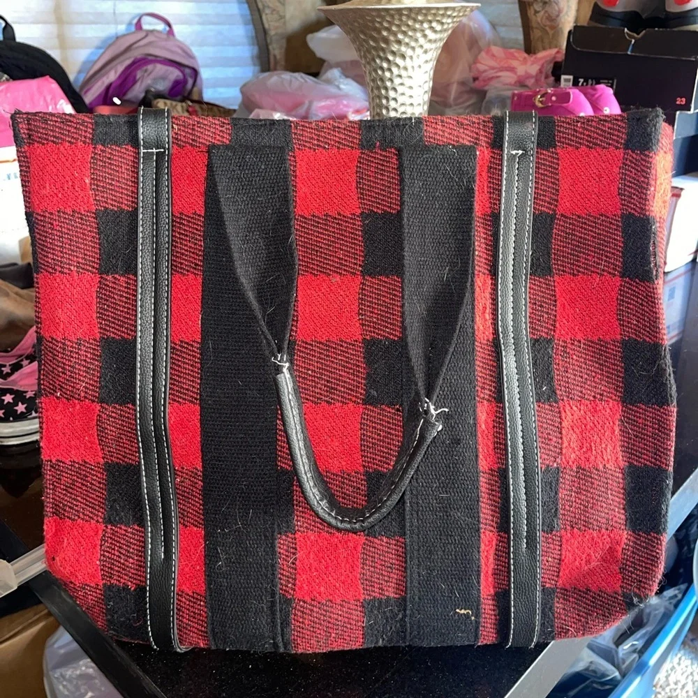 Large Heavy Plaid Tote Bag